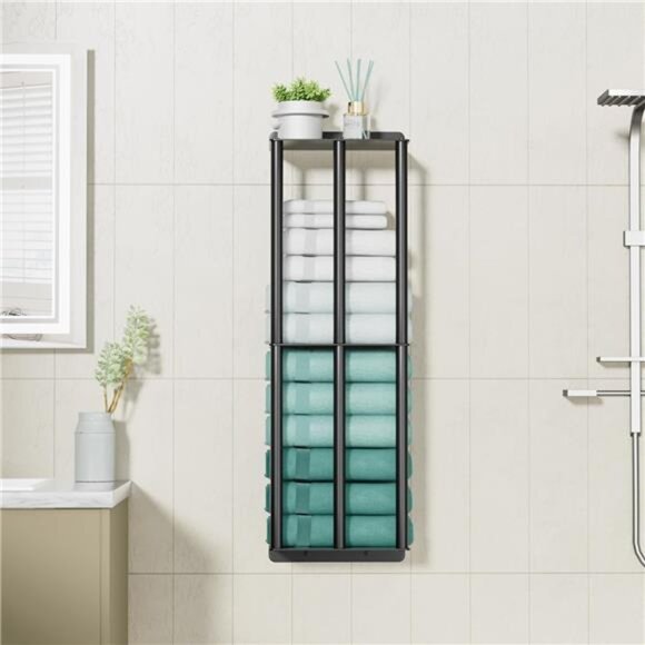 Towel Racks for Bathroom, Wall Mounted Towel Holder, 2 Tier Towel Rack w/ Shelf - Picture 6 of 7
